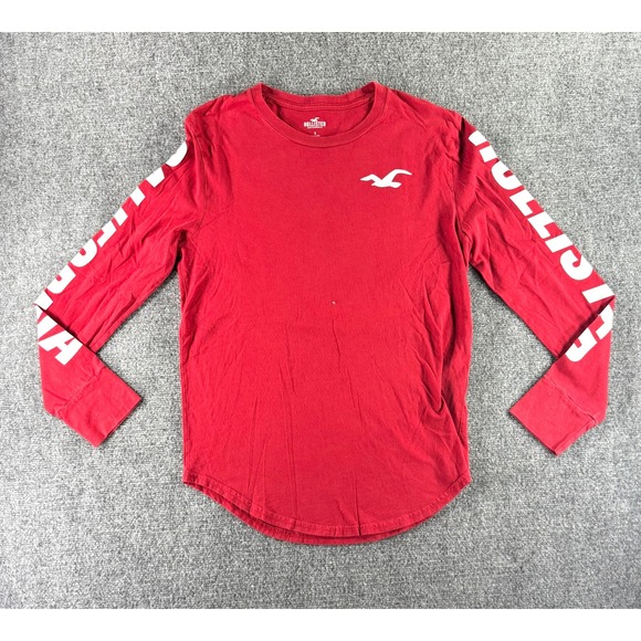Hollister Other - Y2K Hollister Mens Long Sleeve Graphic T-Shirt Red Logo Sleeve Print Small S